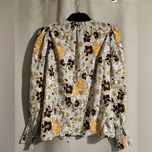 Rebecca Taylor Brown and Yellow Floral With a Tie Neckline Blouse Bohemian City - Picture 4 of 8